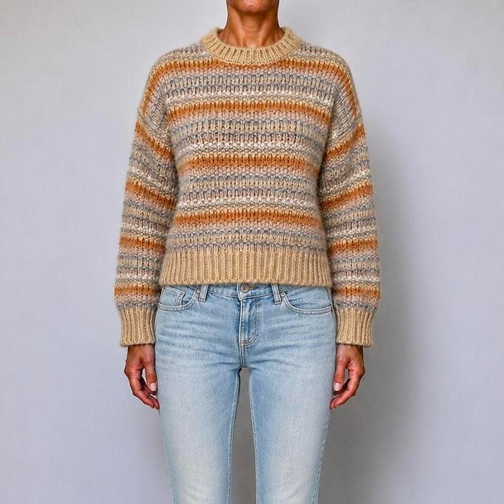 Vintage Italian Alpaca Wool Chunky Striped Sweater Size M Made In Italy Luxury